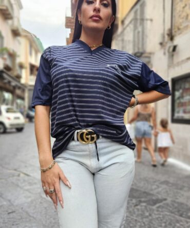Shirt Gianni Versace blu a righe bianche